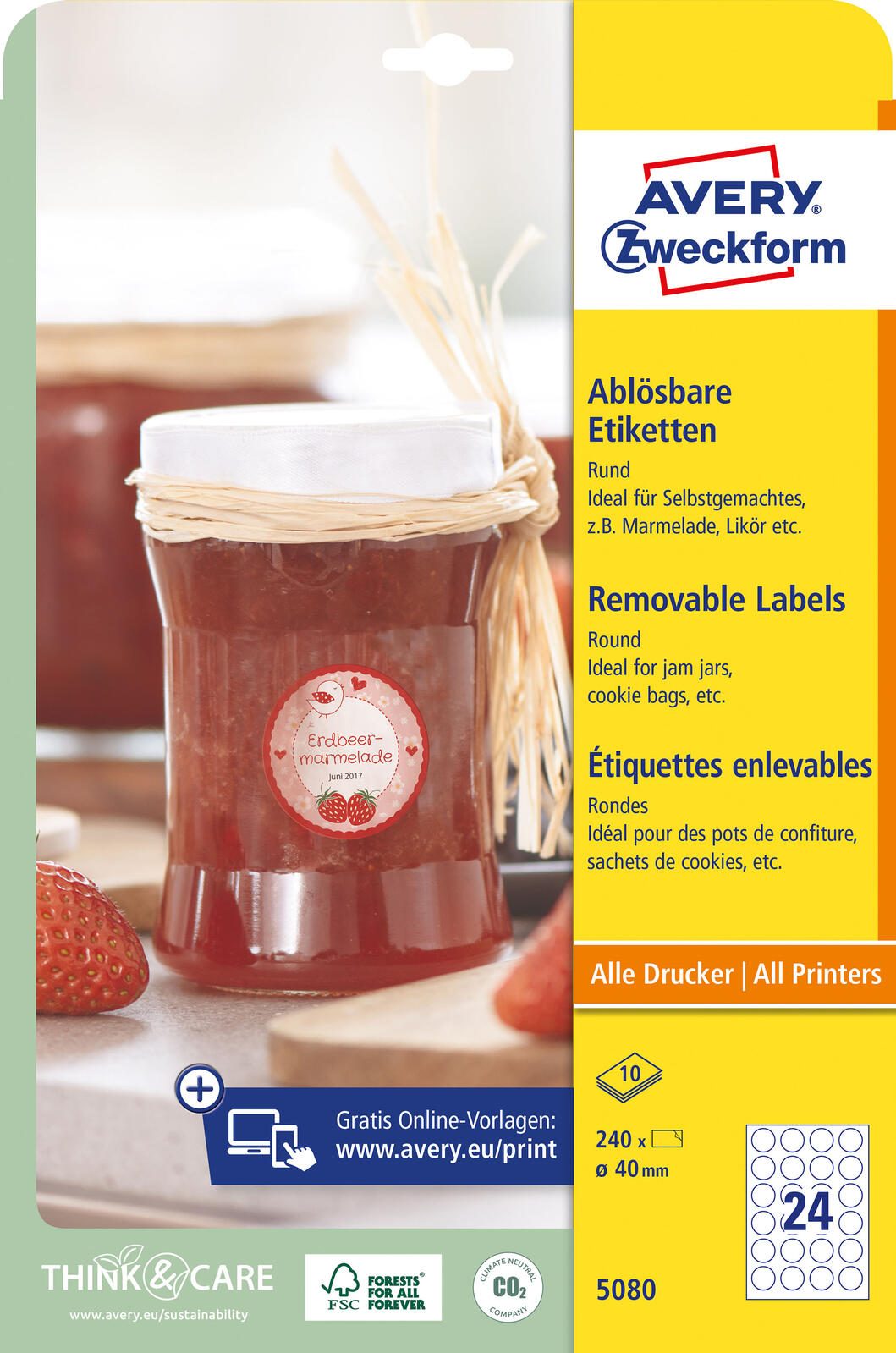 AVERY Zweckform Etiketten 5080 weiß 40,0 x 40,0 mm