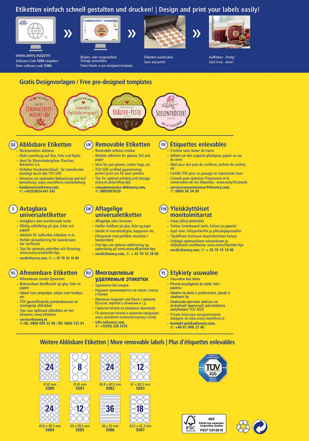 AVERY Zweckform Etiketten 5084 weiß 40,8 x 40,3 mm