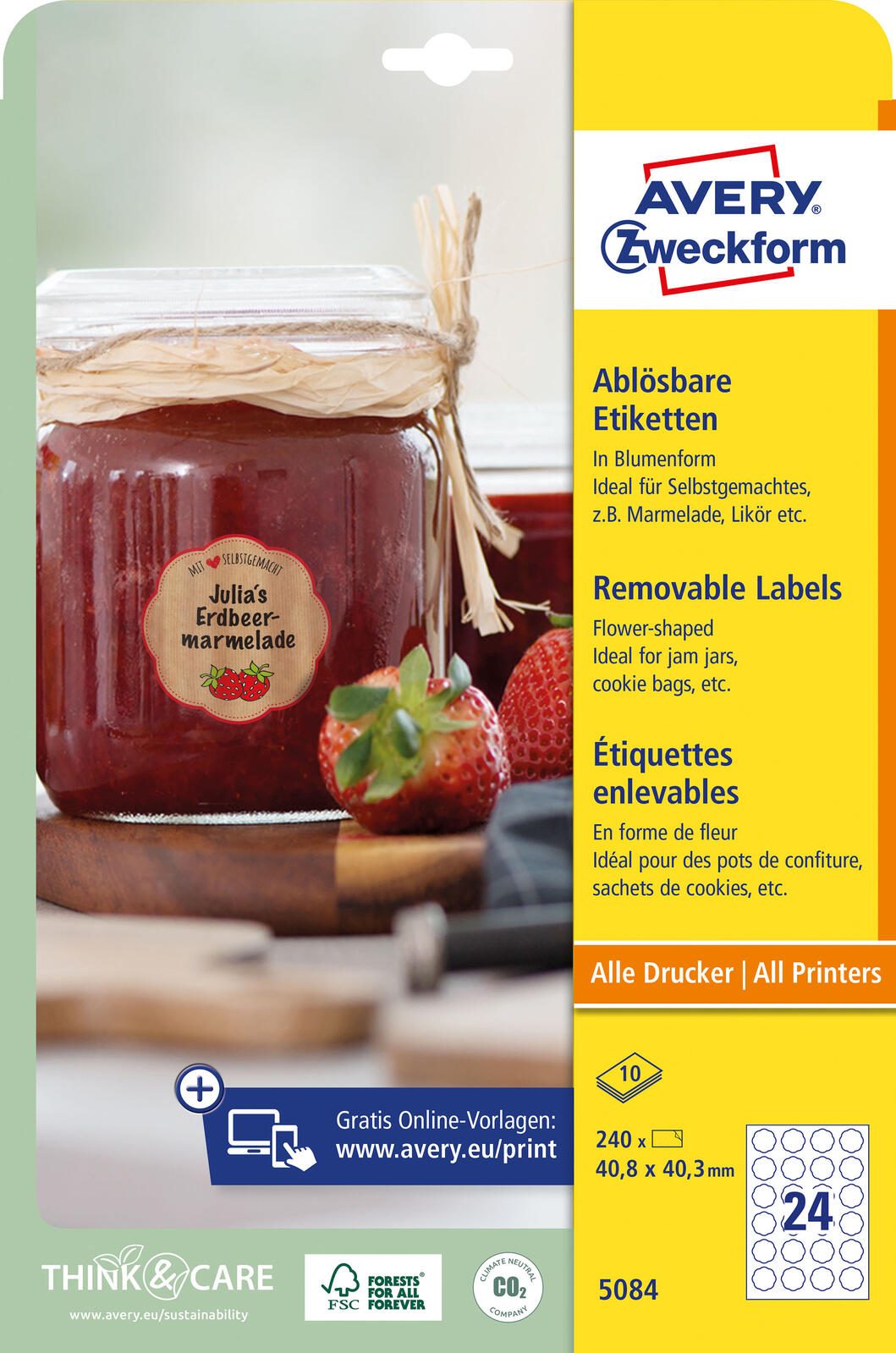 AVERY Zweckform Etiketten 5084 weiß 40,8 x 40,3 mm