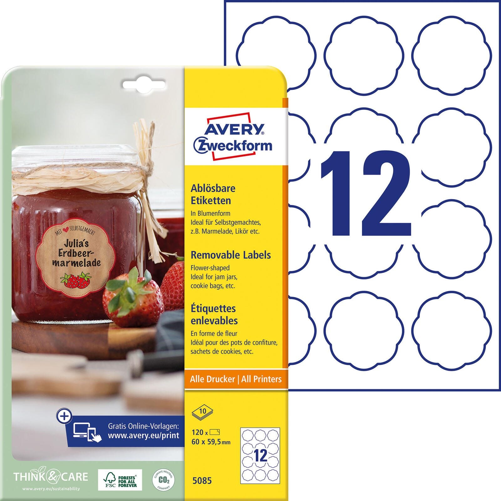 AVERY Zweckform Etiketten 5085 weiß 60,0 x 59,5 mm