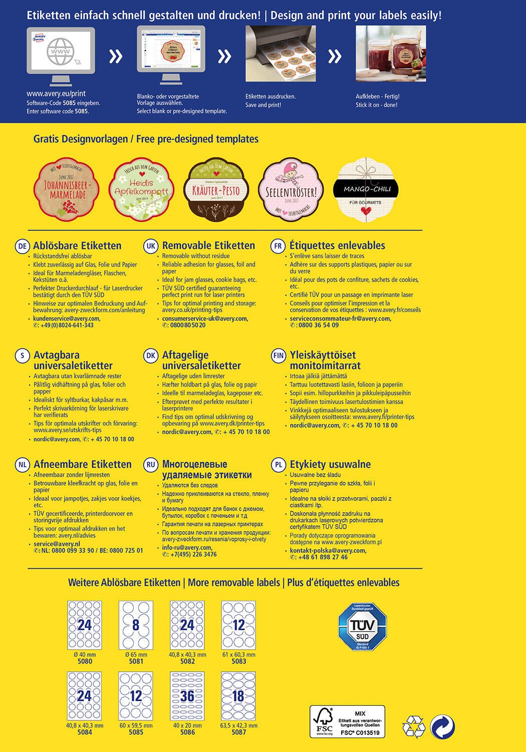 AVERY Zweckform Etiketten 5085 weiß 60,0 x 59,5 mm