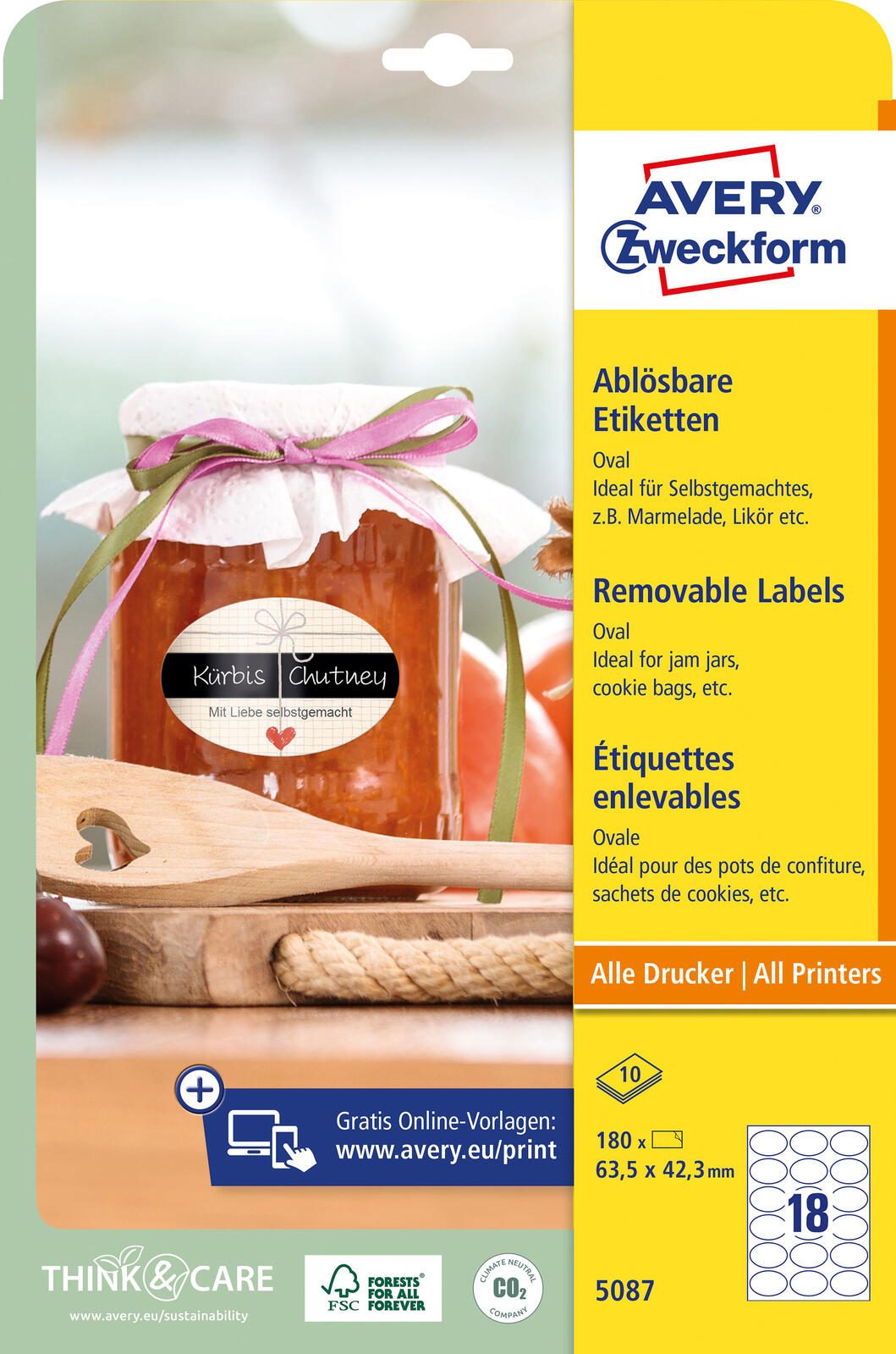 AVERY Zweckform Etiketten 5087 weiß 63,5 x 42,3 mm