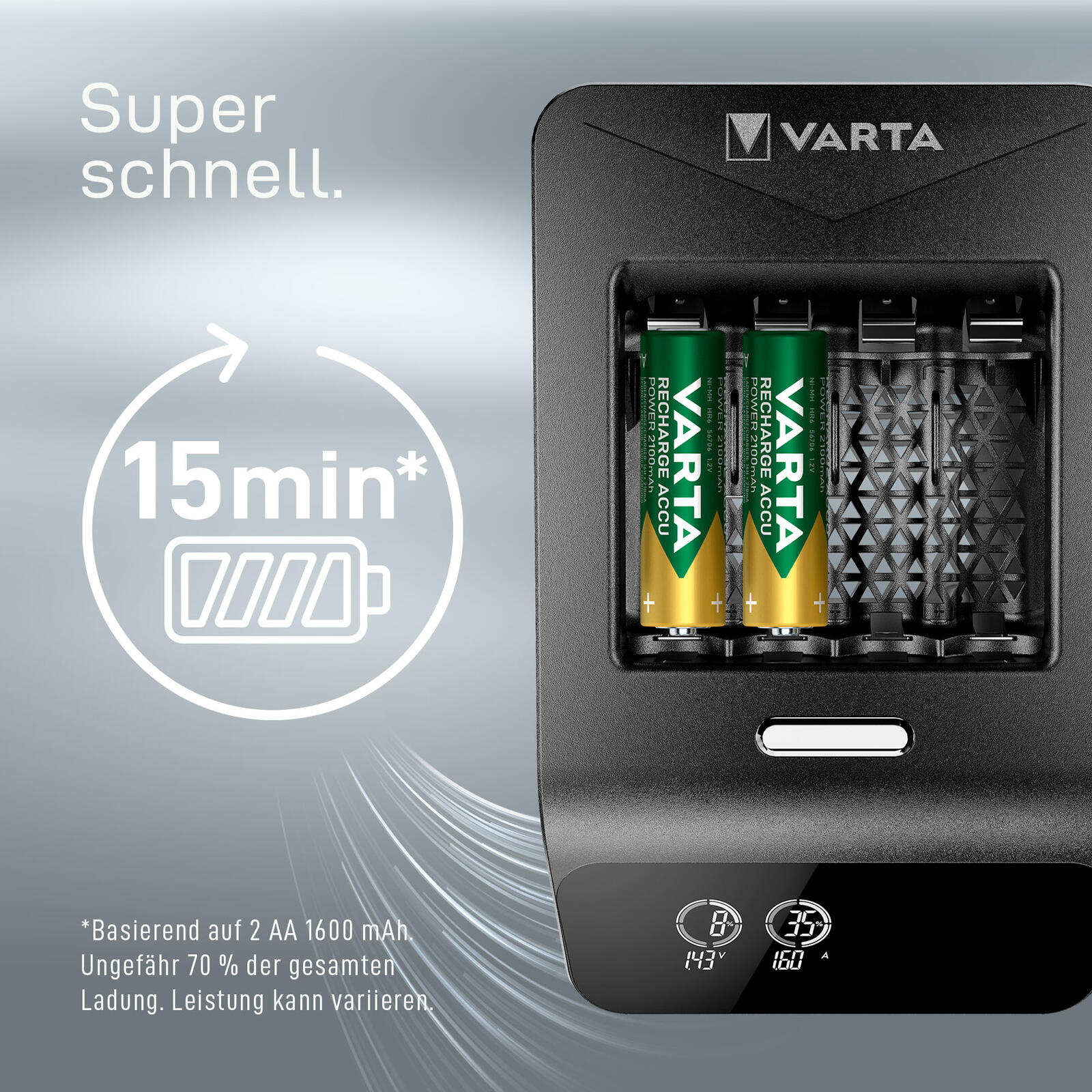 VARTA Akku-Schnellladegerät inkl. Akkus LCD ULTRA FAST CHARGER+