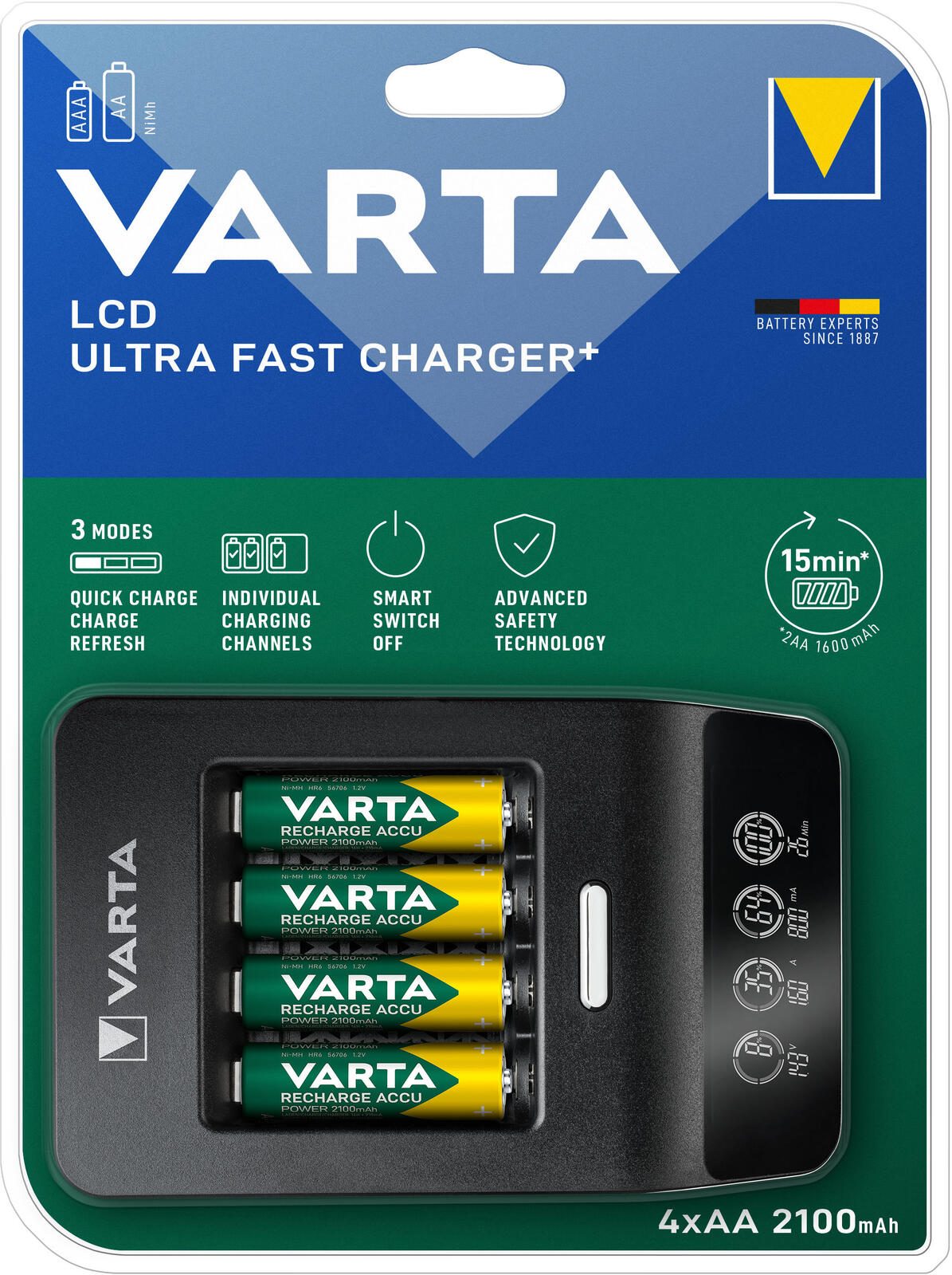 VARTA Akku-Schnellladegerät inkl. Akkus LCD ULTRA FAST CHARGER+