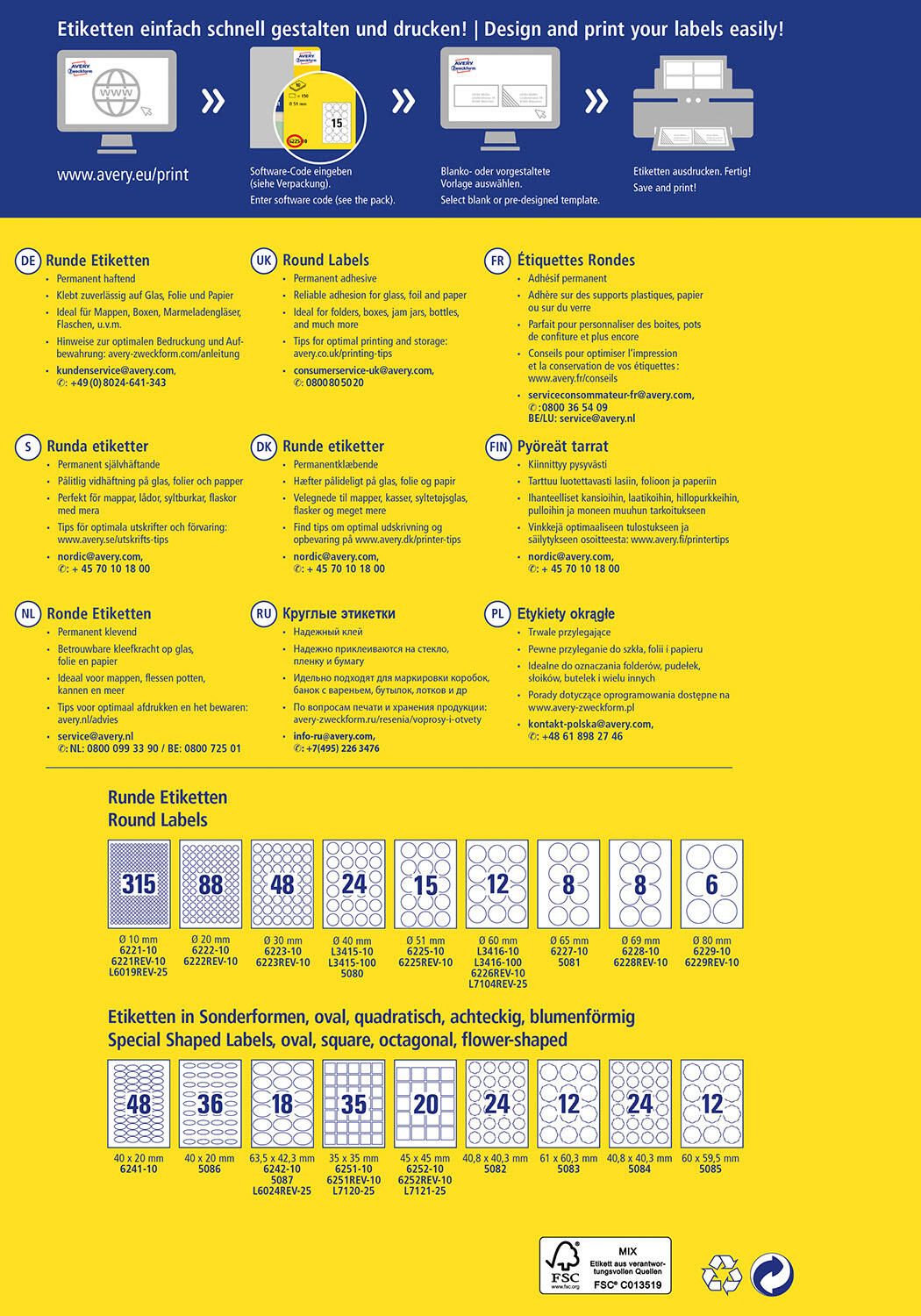 AVERY Zweckform Etiketten L3415-10 weiß 40,0 x 40,0 mm