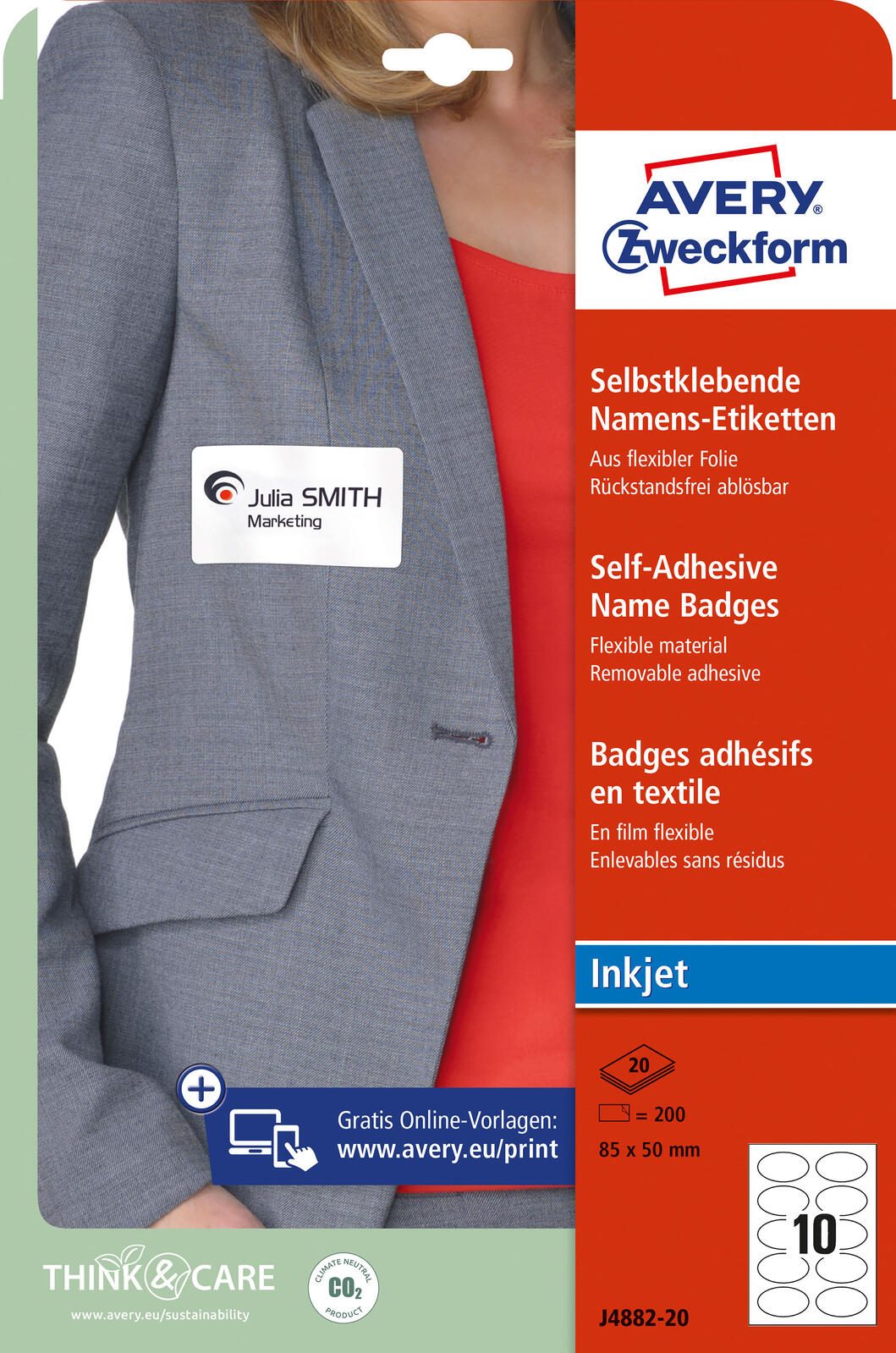 AVERY Zweckform Namensetiketten J4882-20 weiß 85,0 x 50,0 mm