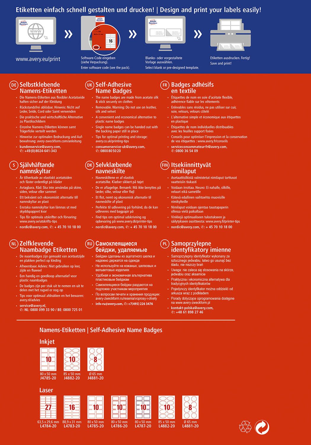 AVERY Zweckform Namensetiketten L4882-20 weiß 85,0 x 50,0 mm