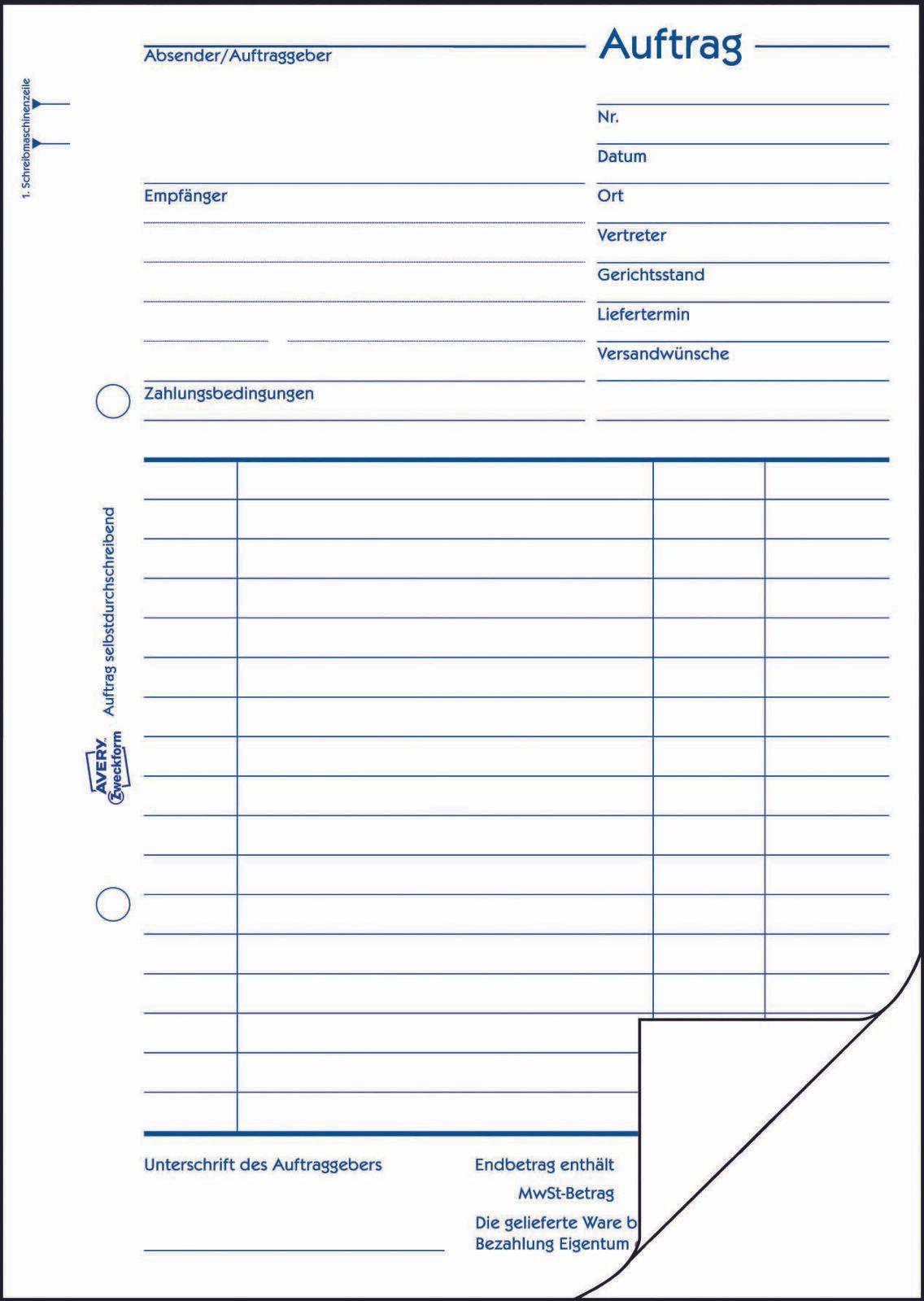AVERY Zweckform Formularbücher Auftrag DIN A5 2x 50 Seiten