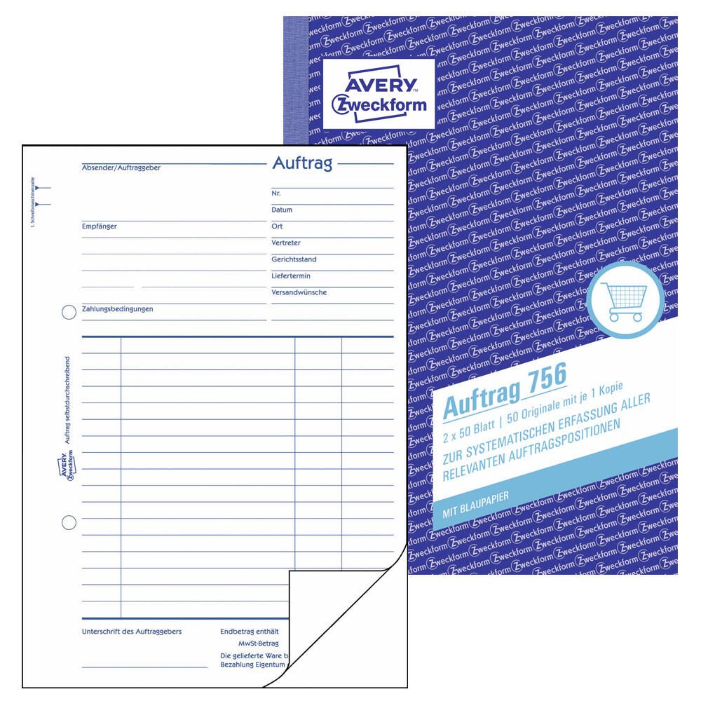 AVERY Zweckform Formularbücher Auftrag DIN A5 2x 50 Seiten