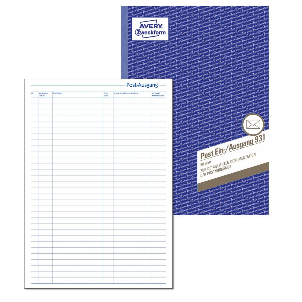 AVERY Zweckform Formularbuch Post-Eingang-/Ausgangsbuch DIN A4 50 Seiten