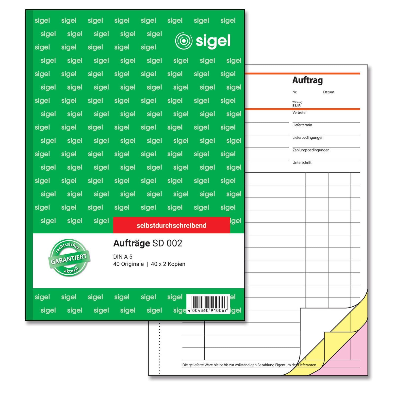 SIGEL Formularbuch Auftrag DIN A5 3x 40 Seiten