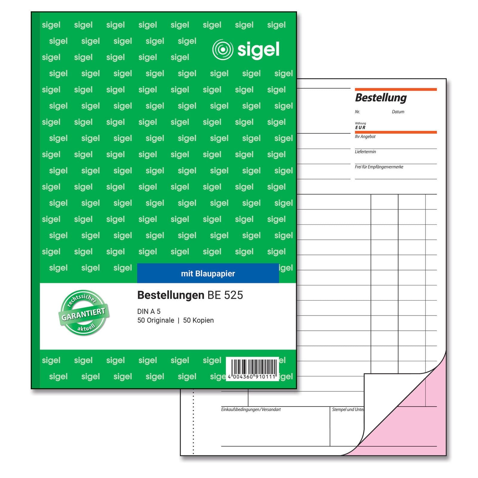 SIGEL Formularbuch Bestellung DIN A5 2x 50 Seiten