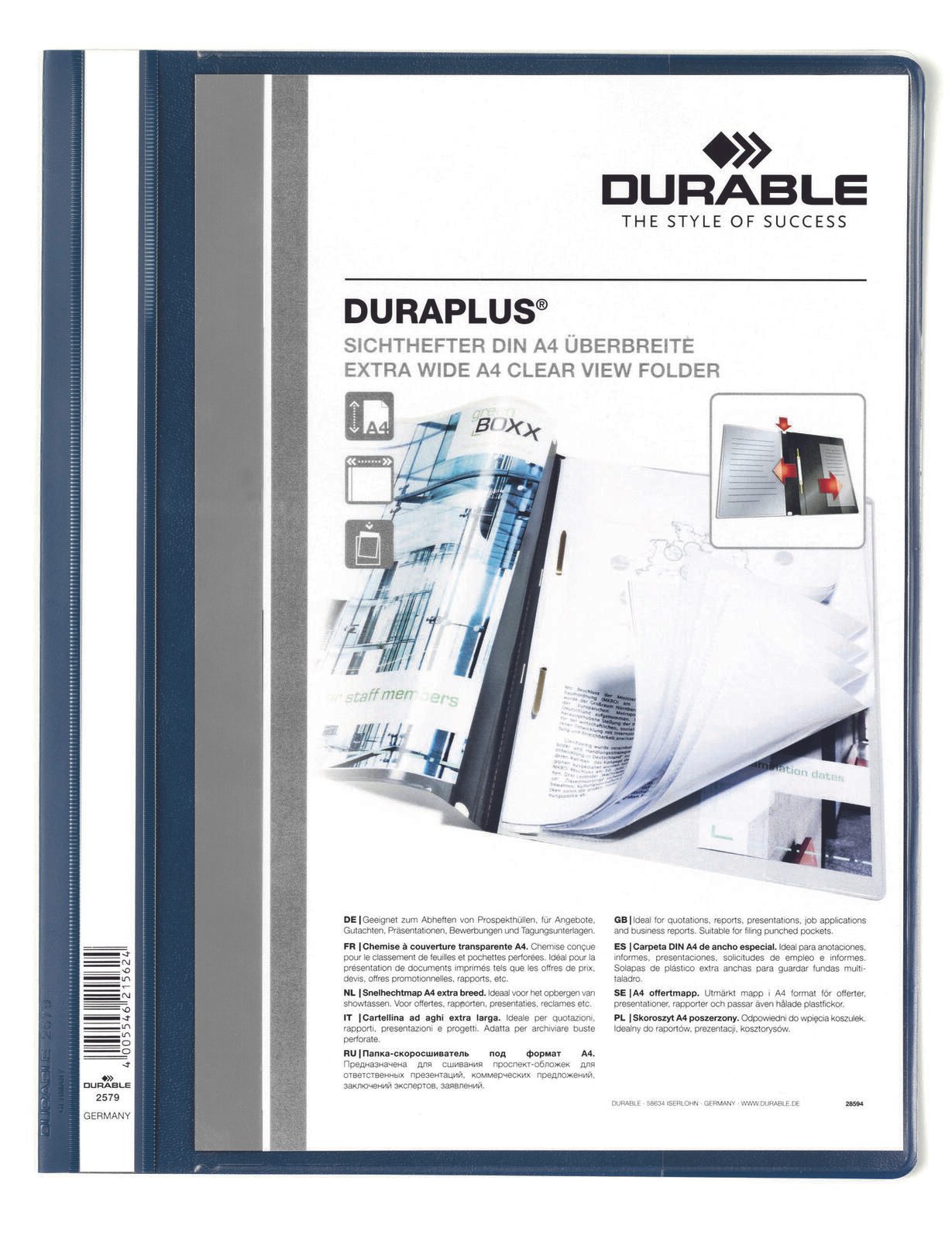 DURABLE Präsentationshefter DURAPLUS für DIN A4 überbreit dunkelblau