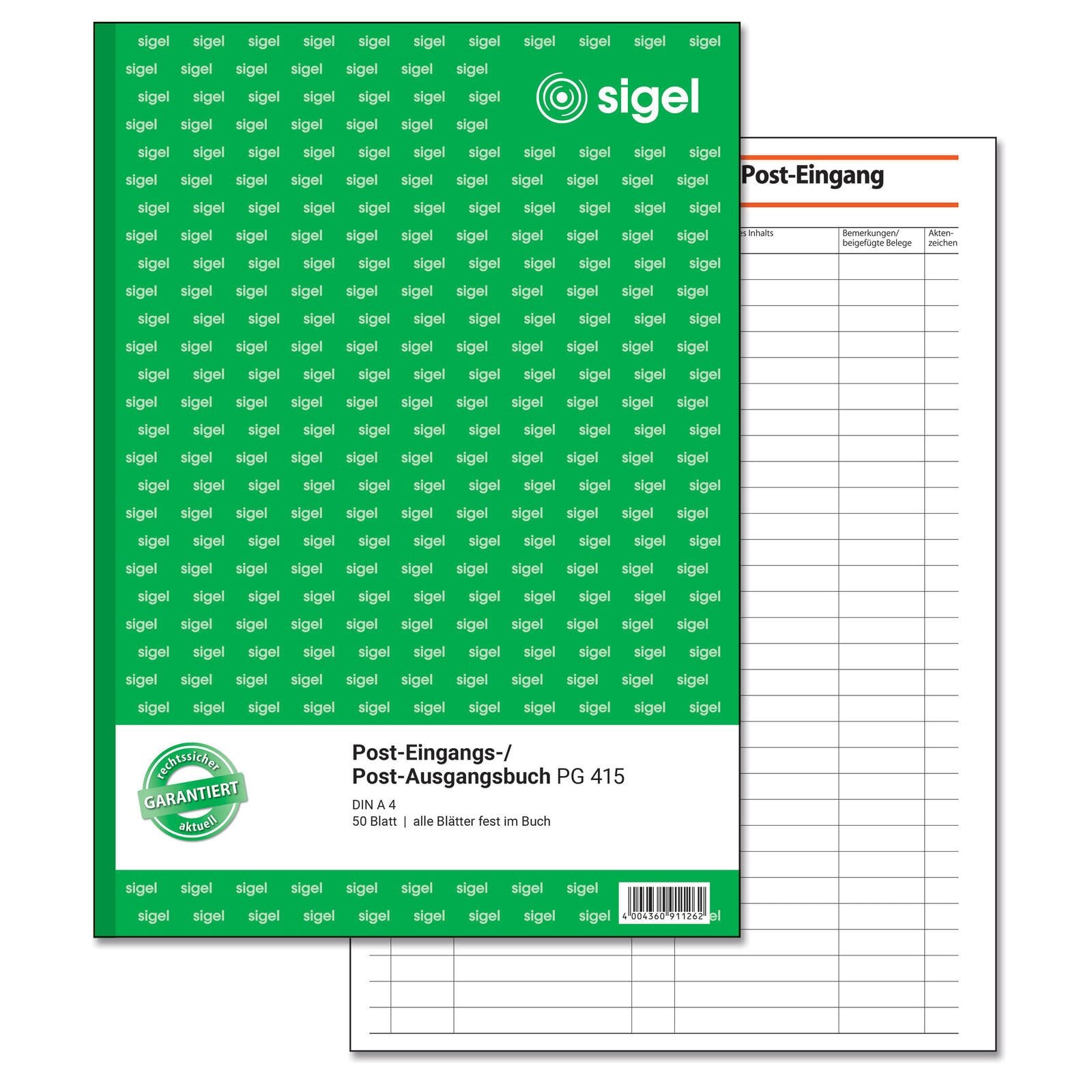 SIGEL Formularbuch Post-Eingang-/Ausgangsbuch DIN A4 50 Seiten