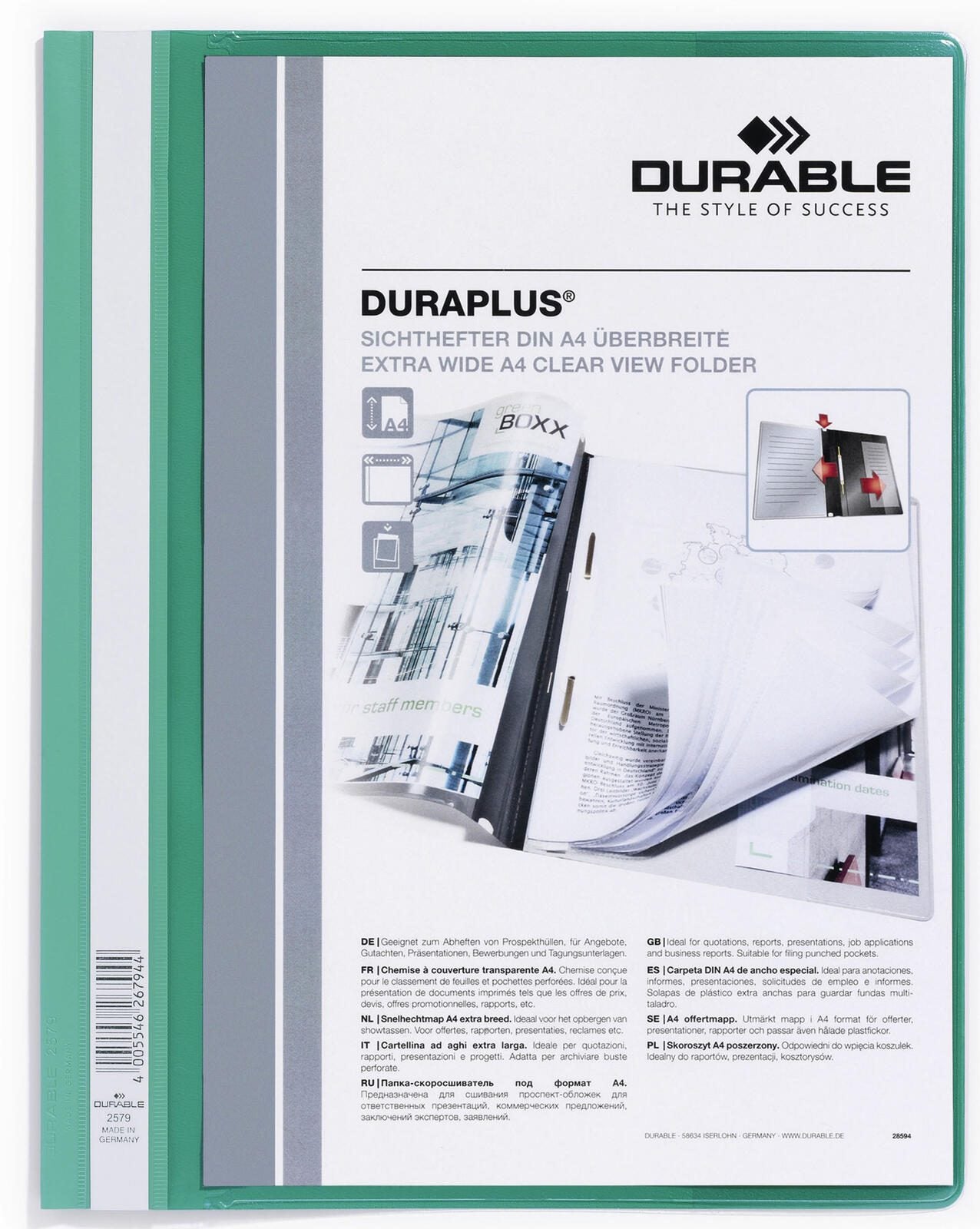 DURABLE Präsentationshefter DURAPLUS für DIN A4 überbreit grün