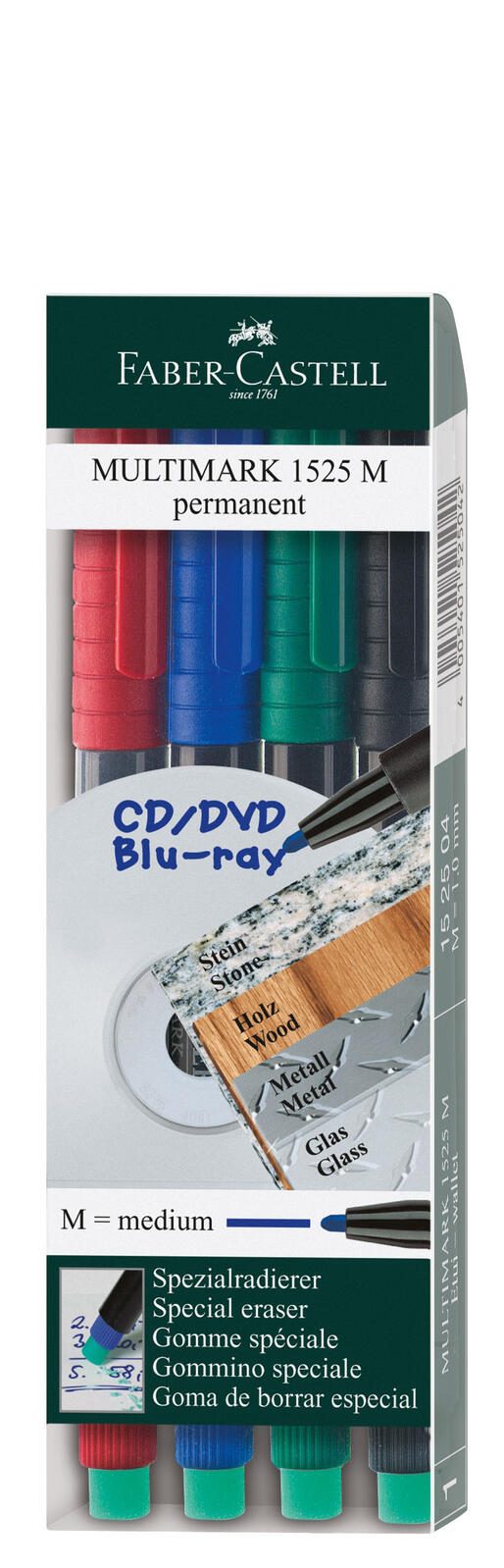 FABER-CASTELL Multimark 1525 M permanent Folienstifte-Set 1.0 mm Mehrfarbig