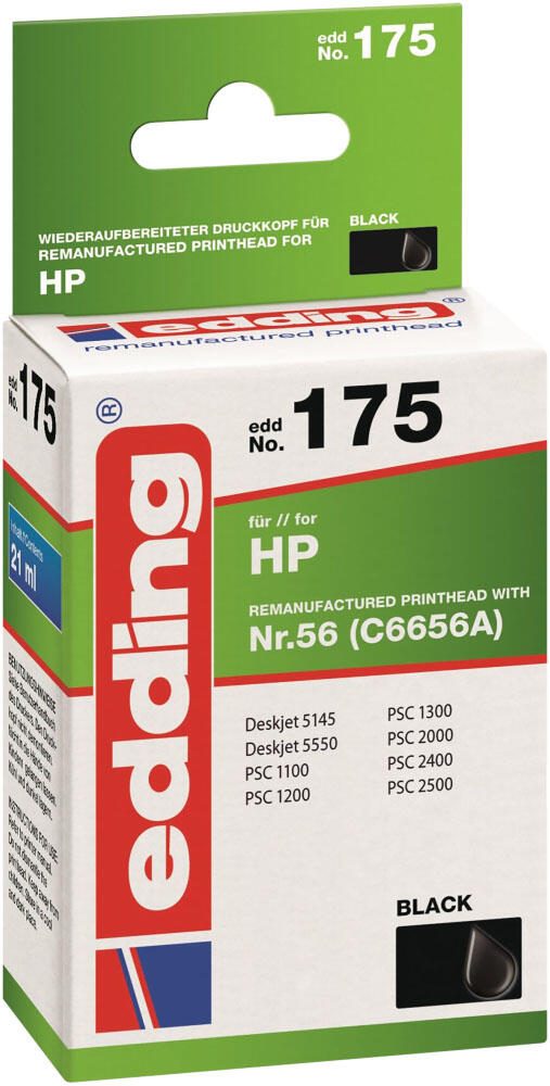 edding Druckerpatrone EDD-175 schwarz kompatibel zu HP 56 (C6656AE)