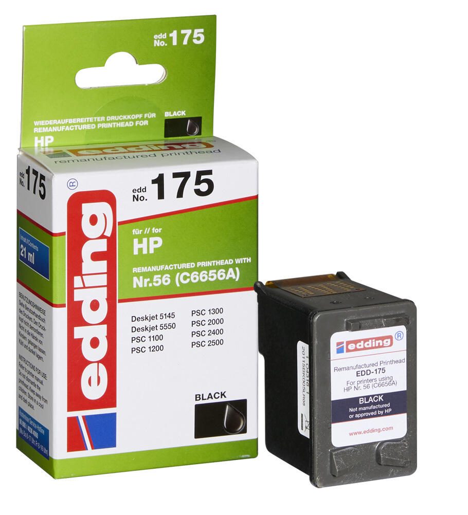edding Druckerpatrone EDD-175 schwarz kompatibel zu HP 56 (C6656AE)