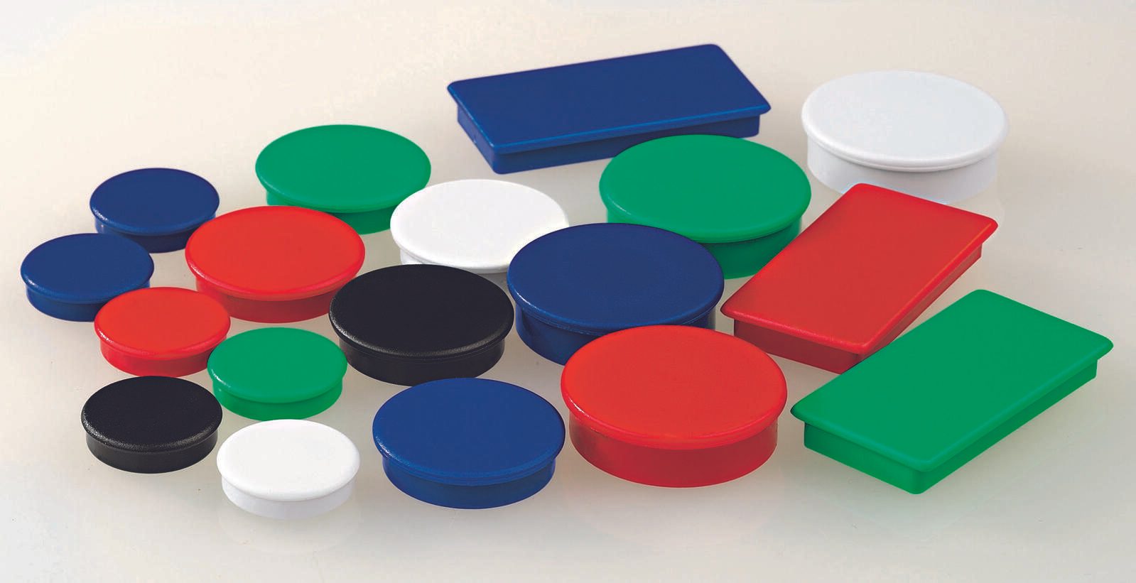 Magnete Ø 2,4 x 0,63 je 2x schwarz, weiß, blau, rot, grün
