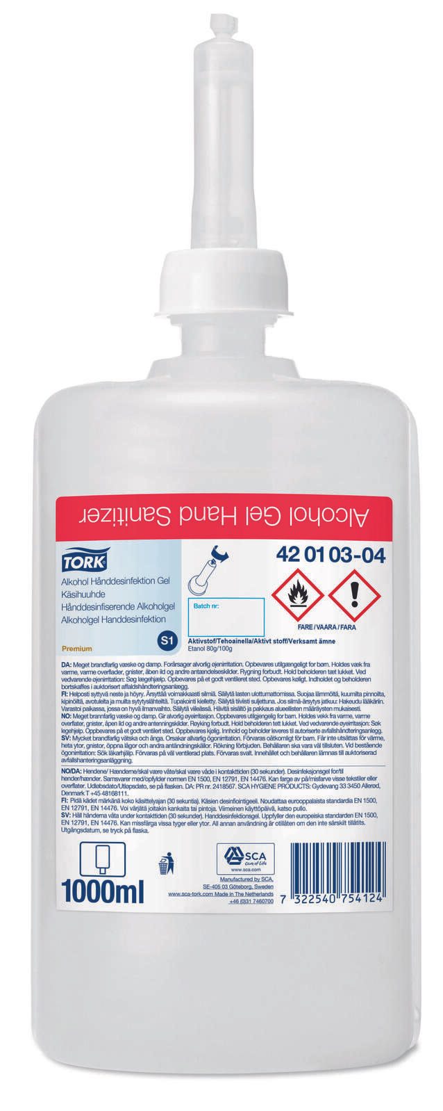 TORK Händedesinfektionsgel 1,0 l