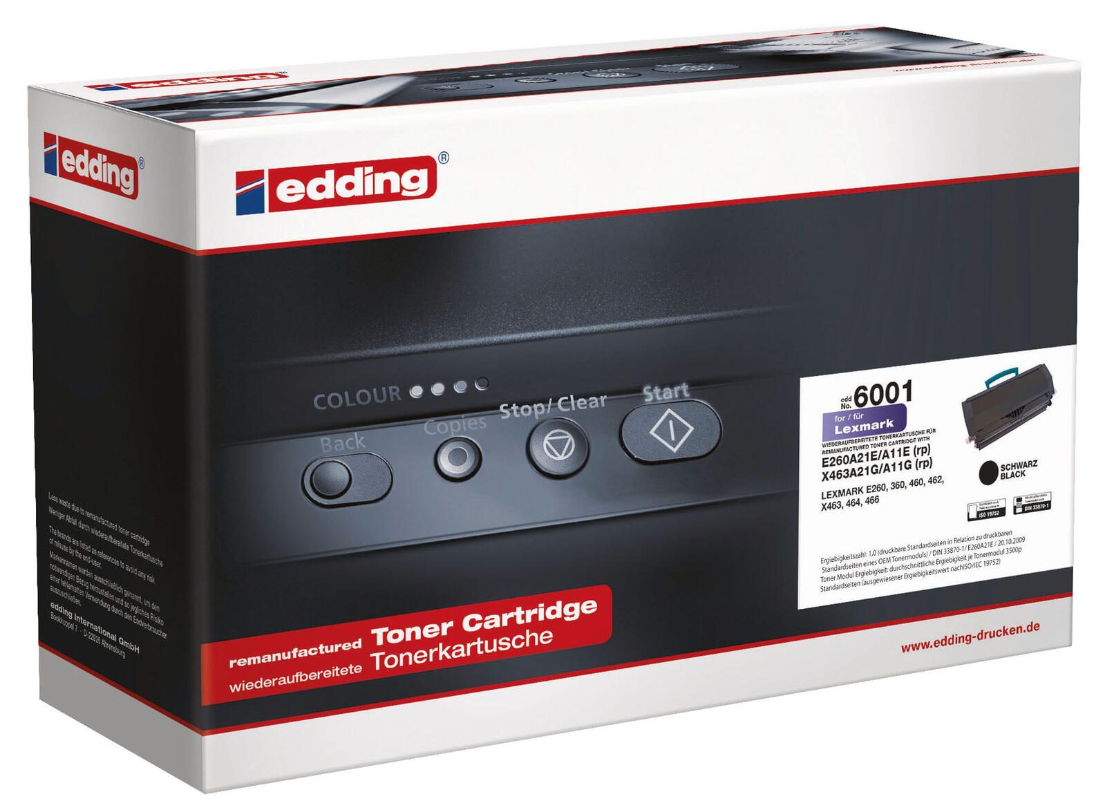 edding Toner EDD-6001 schwarz kompatibel zu LEXMARK E260A21E