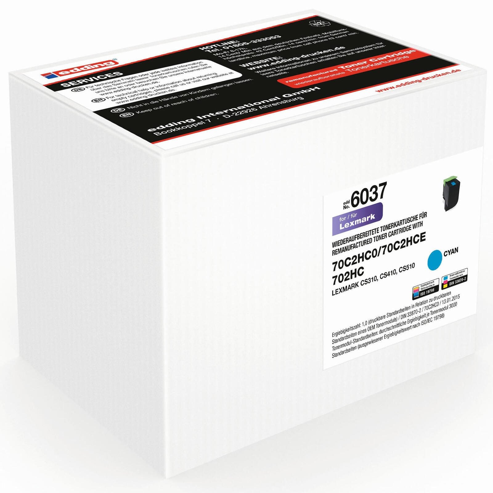 edding Toner EDD-6037 cyan kompatibel zu LEXMARK 70C2HC0