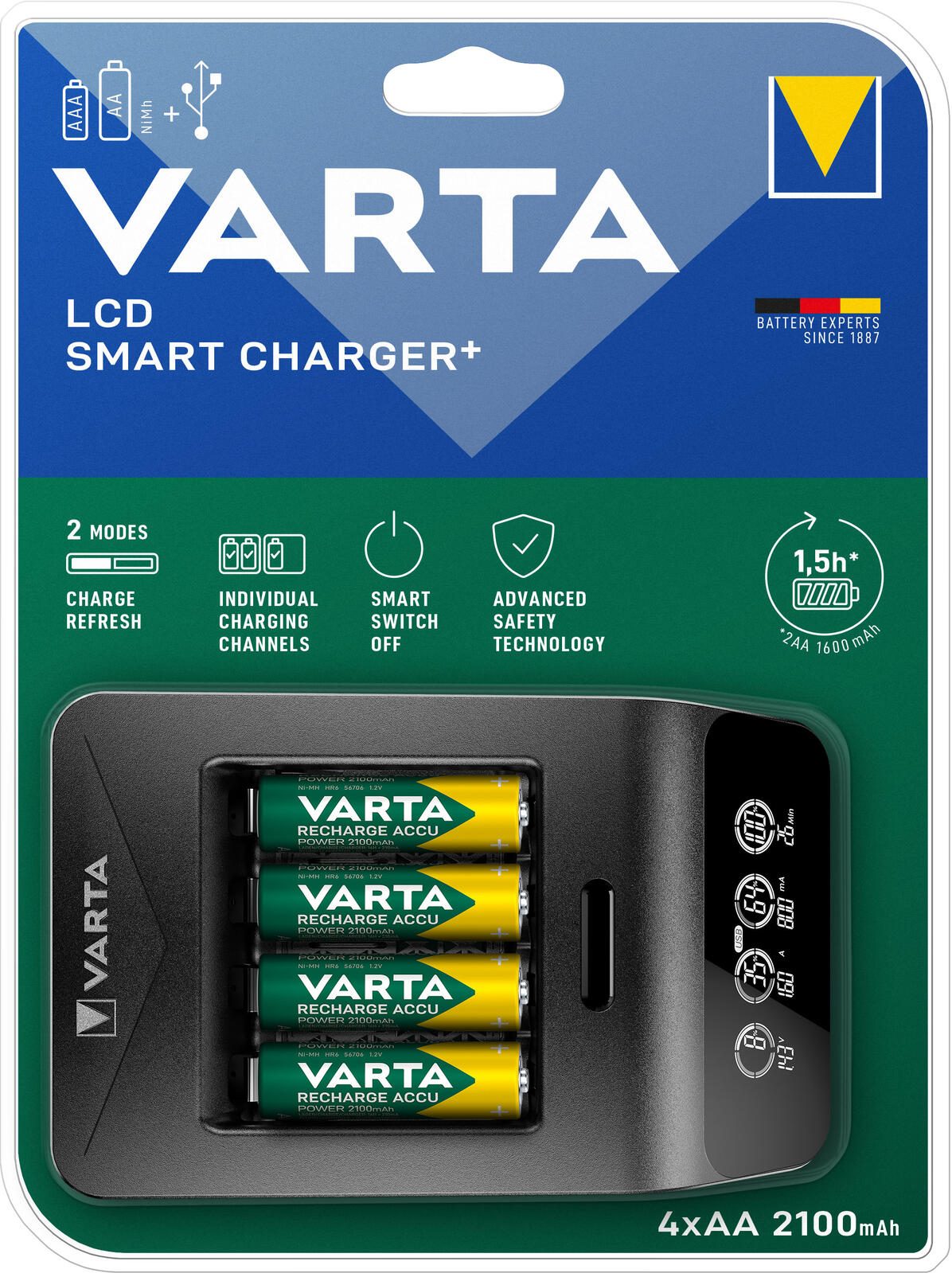 VARTA Akku-Ladegerät inkl. Akkus LCD Smart Charger+