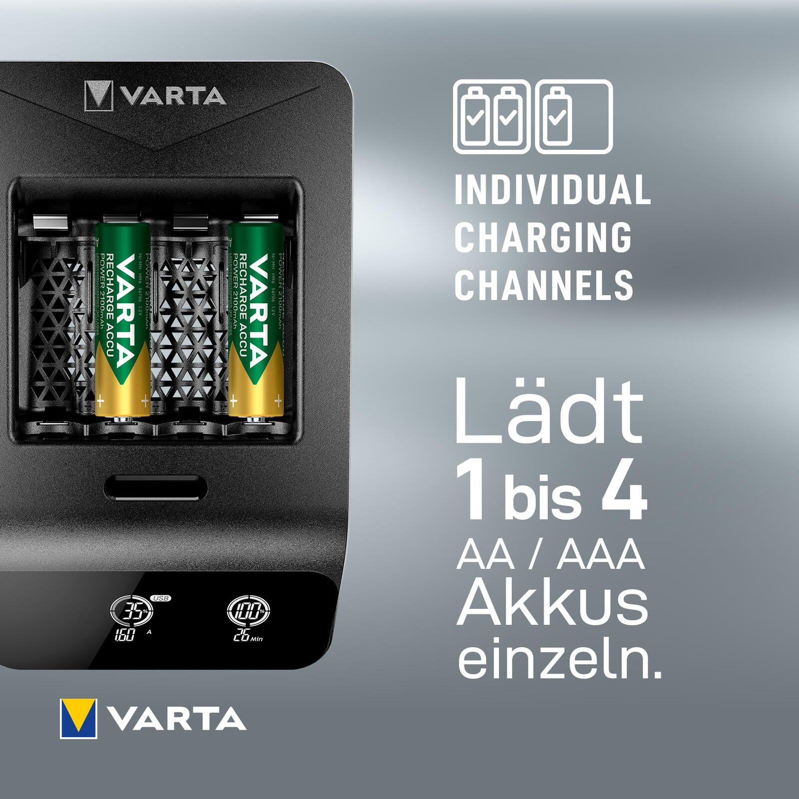 VARTA Akku-Ladegerät inkl. Akkus LCD Smart Charger+