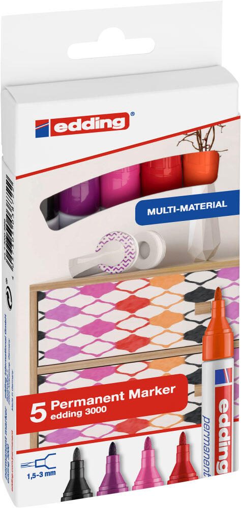 Edding Permanentmarker fs 5St Permanentmarker orange, pink, rotviolett, schwarz, rot 1.5 - 3.0 mm