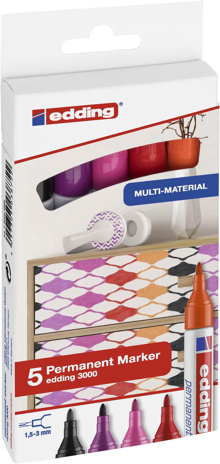 Edding Permanentmarker fs 5St Permanentmarker orange, pink, rotviolett, schwarz, rot 1.5 - 3.0 mm