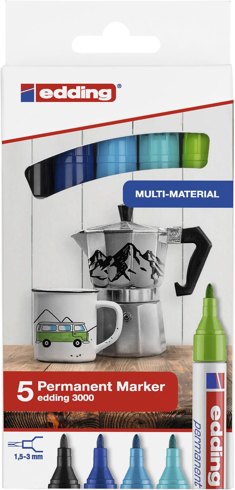 Edding Permanentmarker fs 5St Permanentmarker hellblau, blau, türkis, hellgrün, schwarz 1.5 - 3.0 mm
