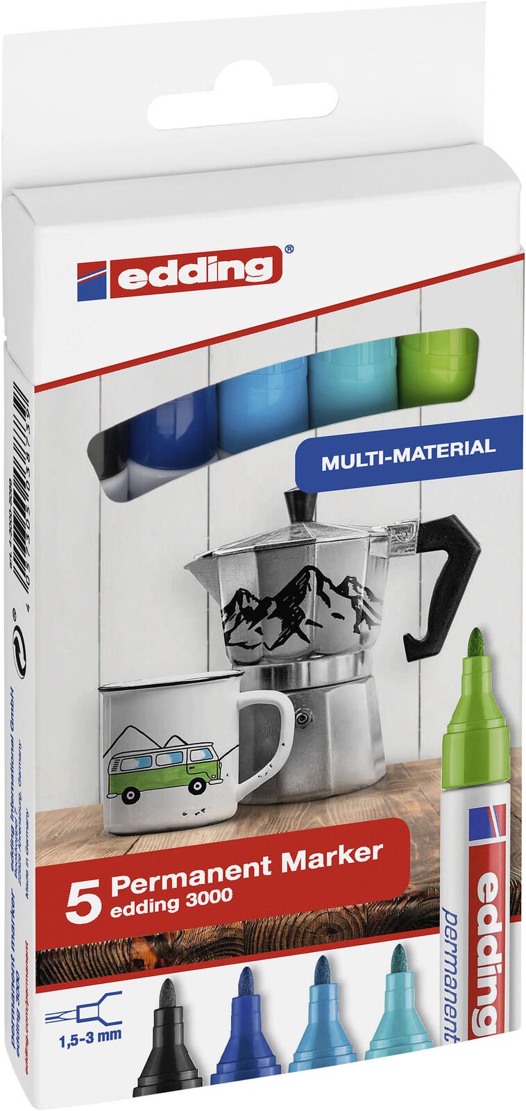 Edding Permanentmarker fs 5St Permanentmarker hellblau, blau, türkis, hellgrün, schwarz 1.5 - 3.0 mm