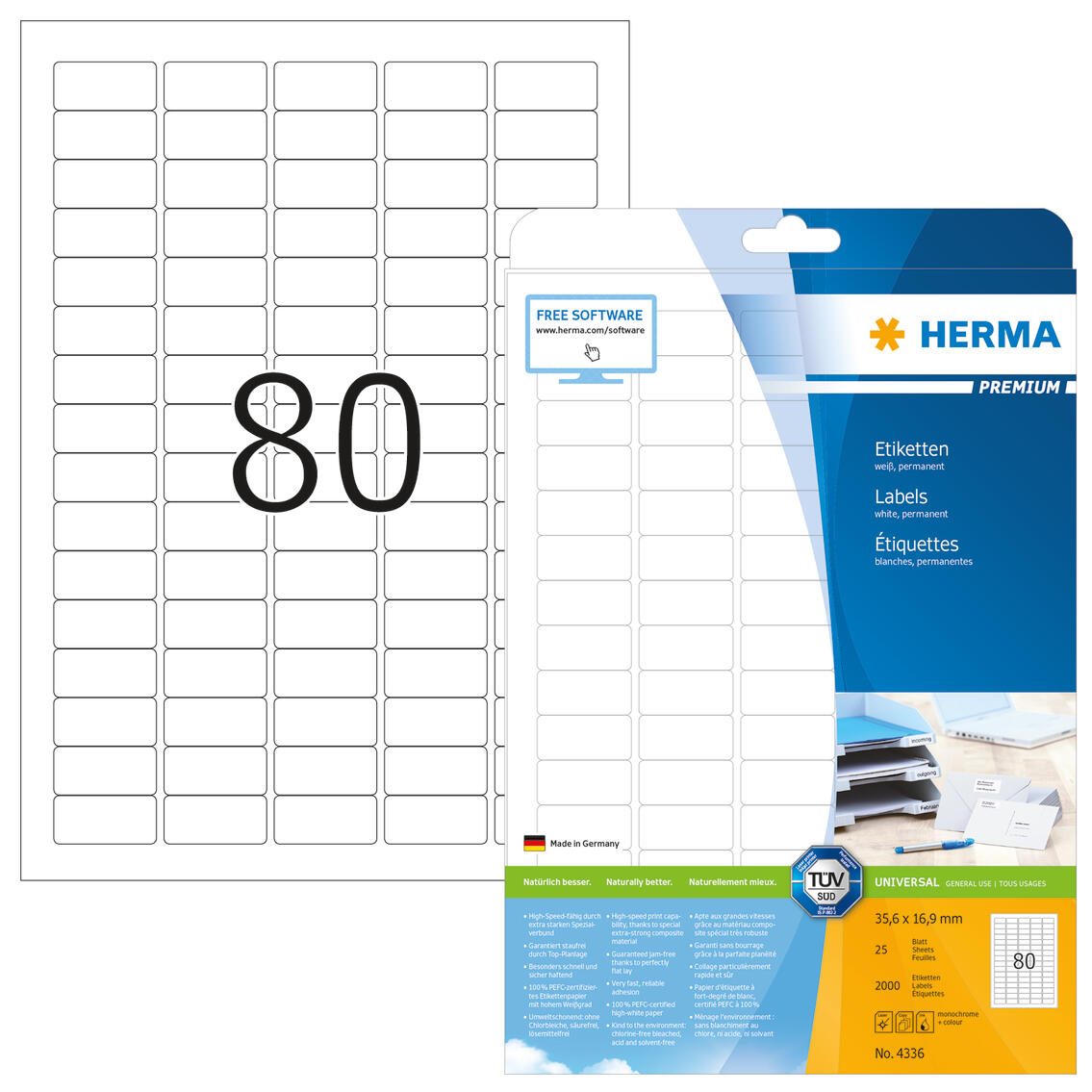HERMA Etiketten 4336 weiß 35,6 x 16,9 mm