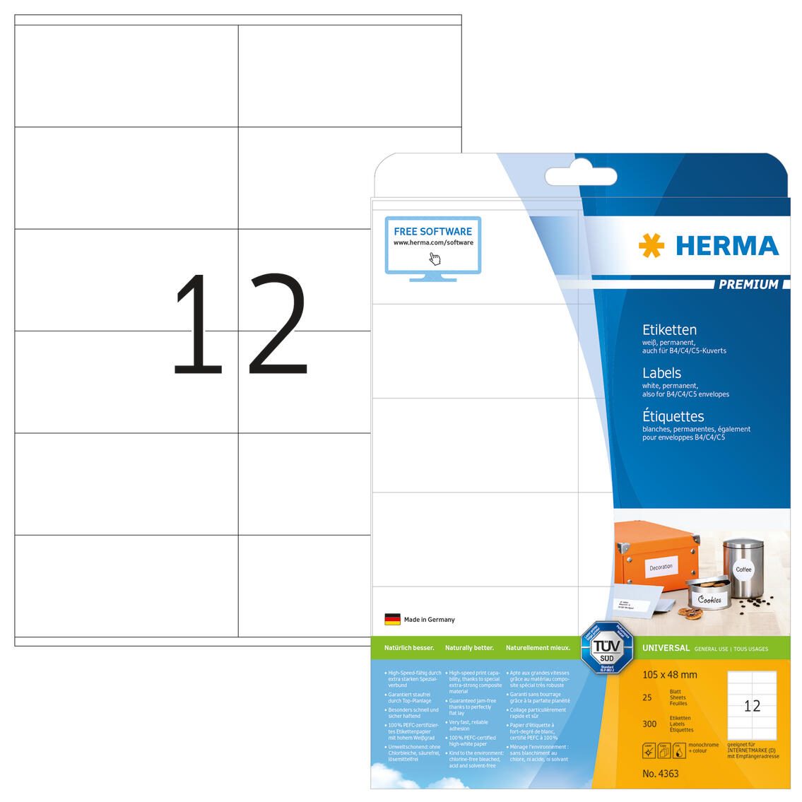 HERMA Etiketten 4363 weiß 105,0 x 48,0 mm