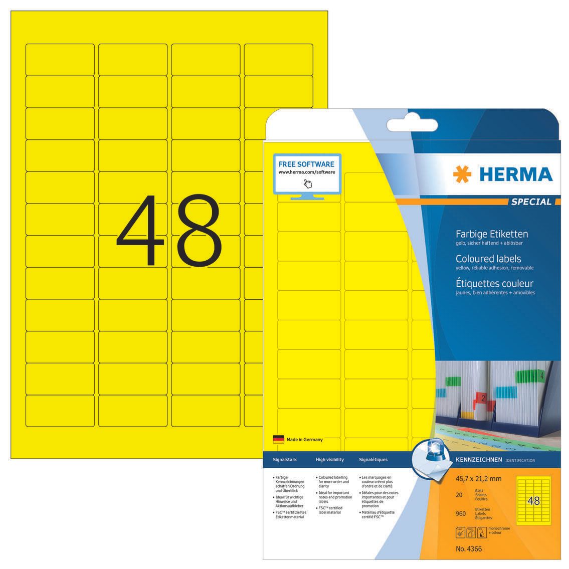 HERMA Etiketten 4366 gelb 45,7 x 21,2 mm