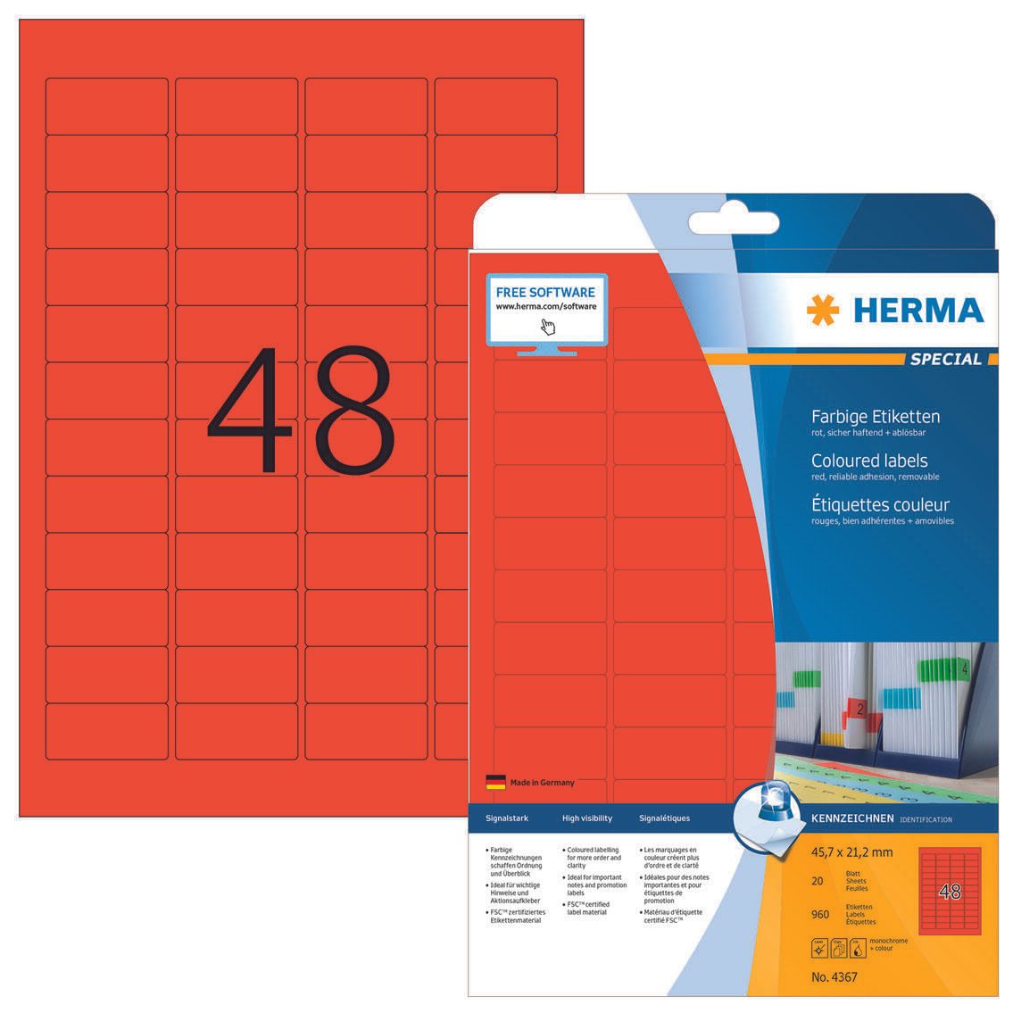 HERMA Etiketten 4367 rot 45,7 x 21,2 mm