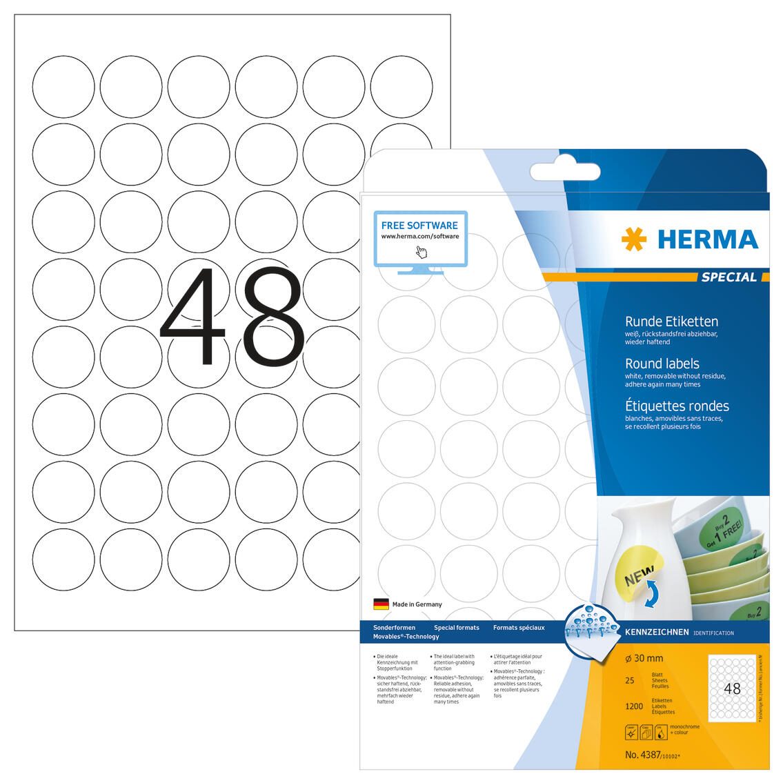 HERMA Etiketten 4387 weiß 30,0 x 30,0 mm