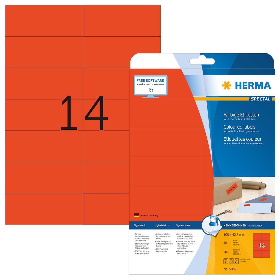 HERMA Etiketten 5059 rot 105,0 x 42,3 mm