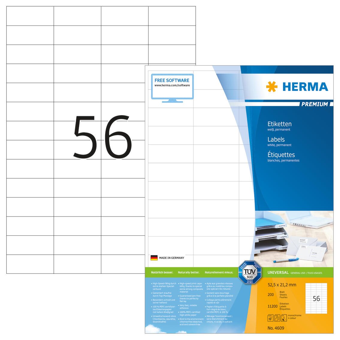 HERMA Etiketten 4609 weiß 52,5 x 21,2 mm