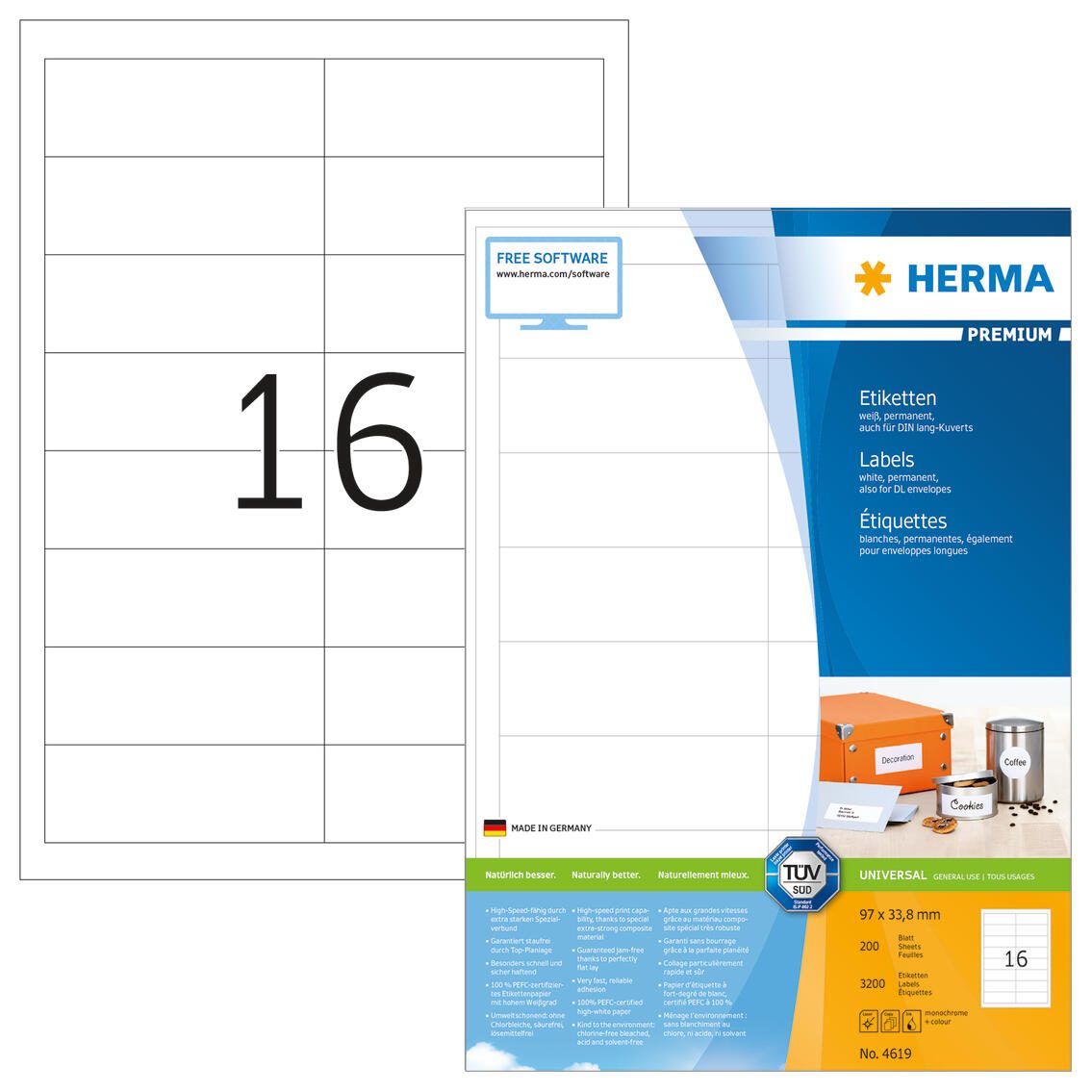 HERMA Etiketten 4619 weiß 97,0 x 33,8 mm