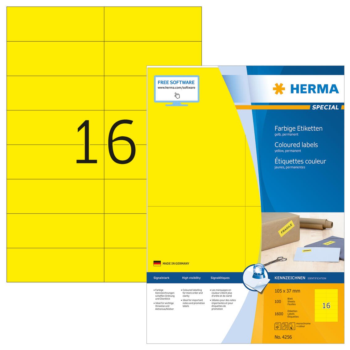 HERMA Etiketten 4256 gelb 105,0 x 37,0 mm