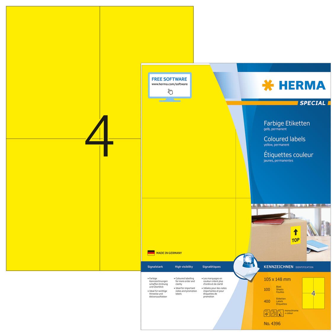 HERMA Etiketten 4396 gelb 105,0 x 148,0 mm