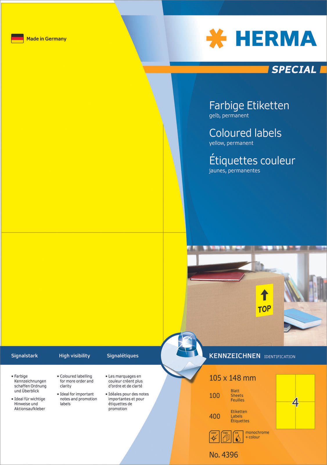 HERMA Etiketten 4396 gelb 105,0 x 148,0 mm