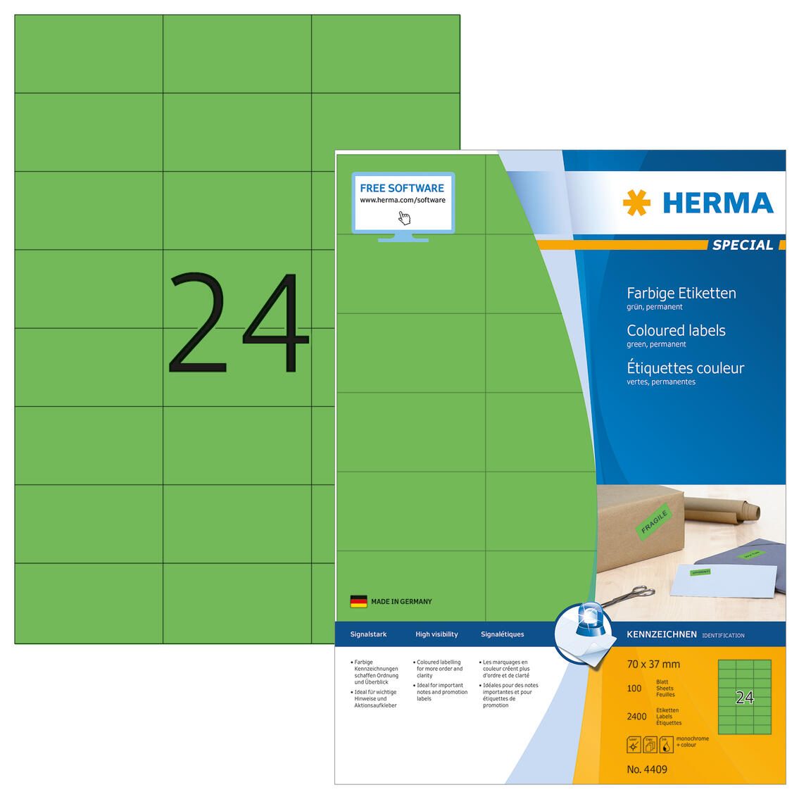 HERMA Etiketten 4409 grün 70,0 x 37,0 mm