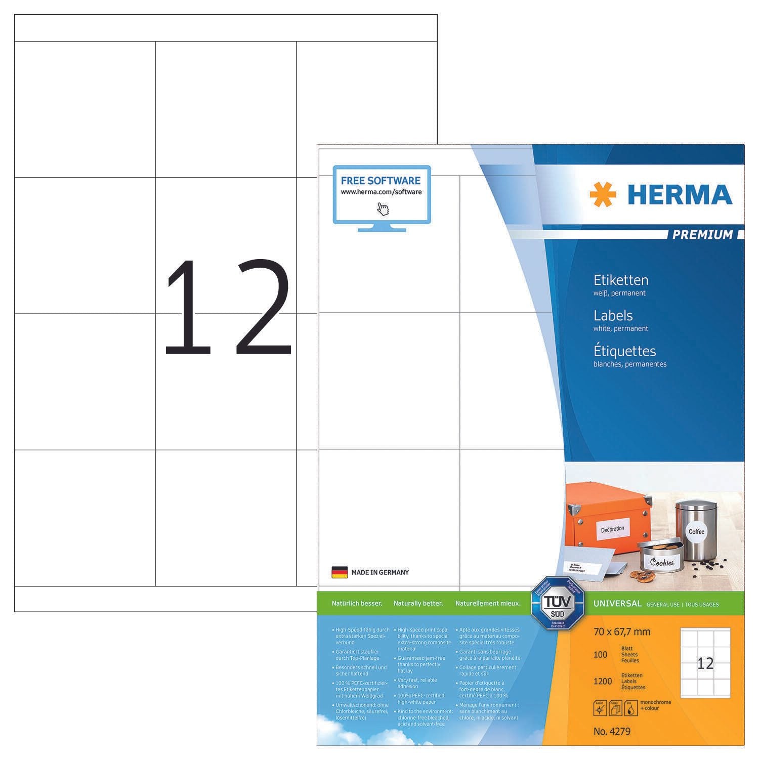 HERMA Etiketten 4279 weiß 70,0 x 67,7 mm