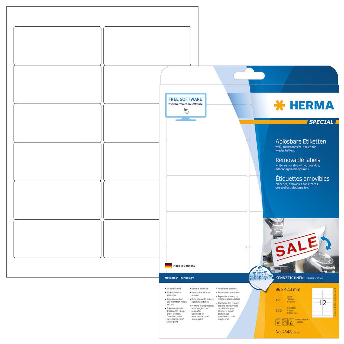 HERMA Etiketten 4348 weiß 96,0 x 42,3 mm