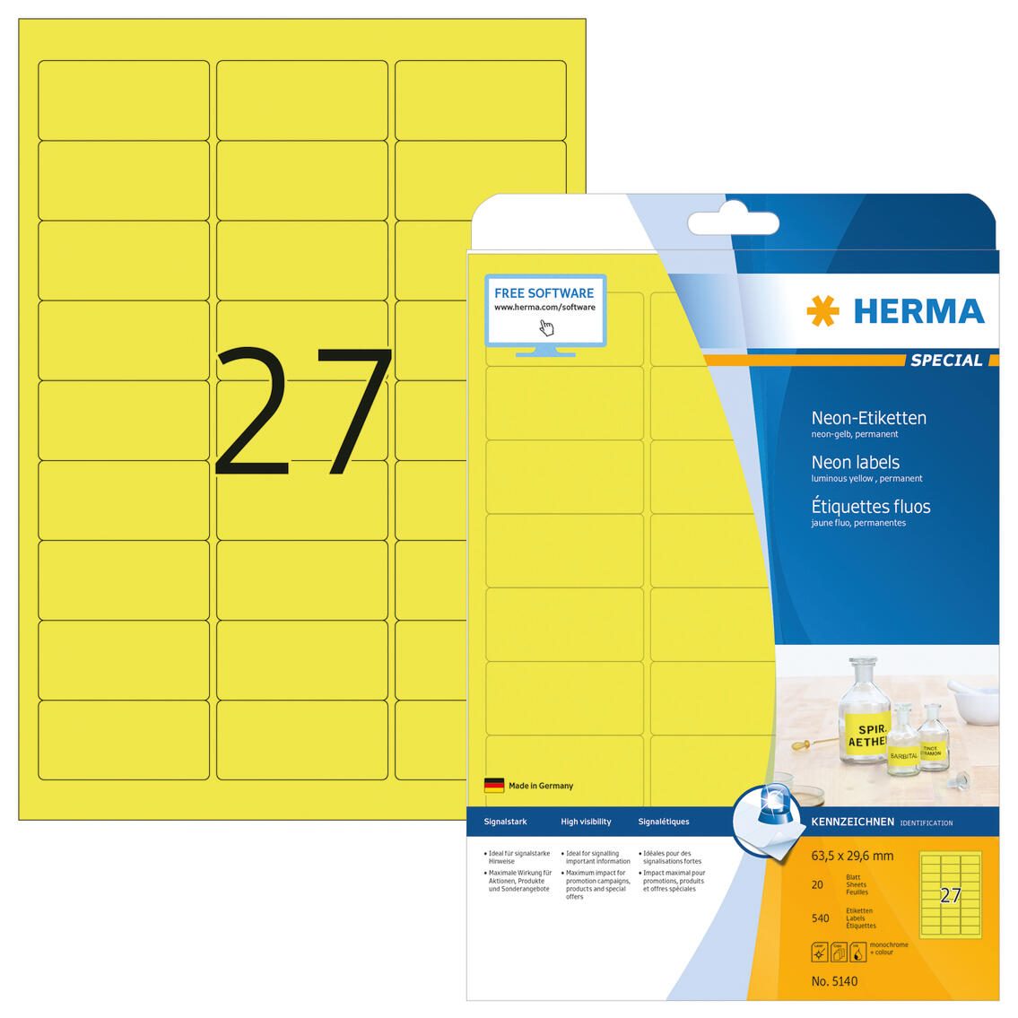 HERMA Etiketten 5140 gelb 63,5 x 29,6 mm
