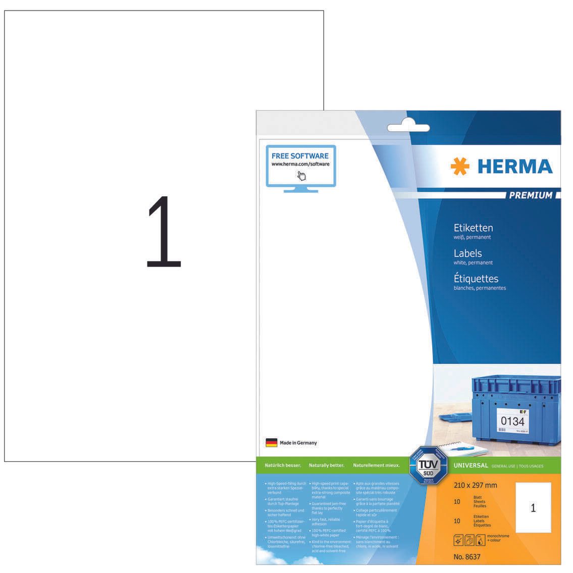 HERMA Etiketten 8637 weiß 210,0 x 297,0 mm