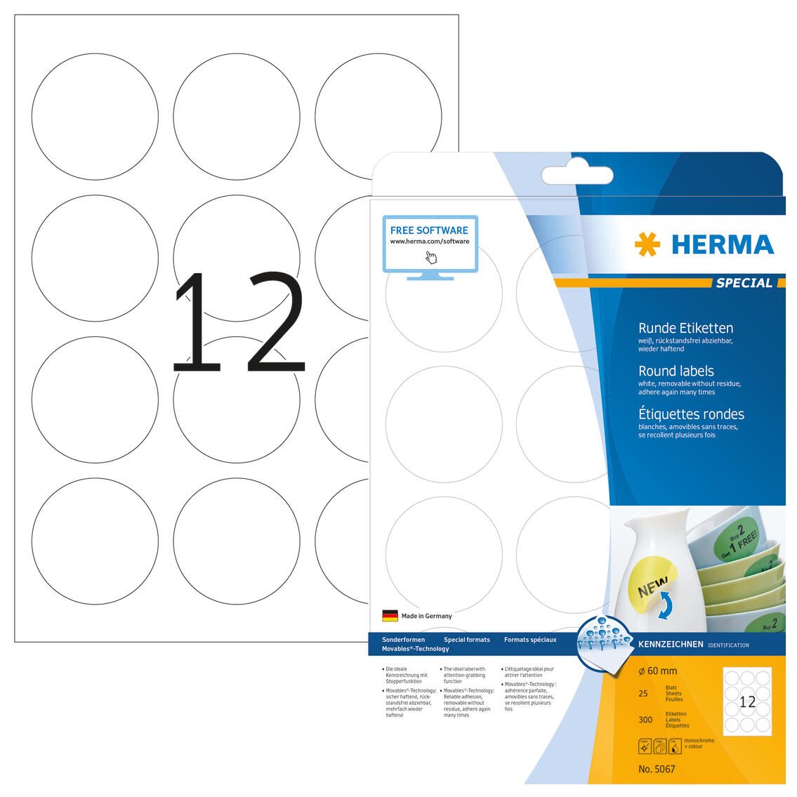 HERMA Etiketten 5067 weiß 60,0 x 60,0 mm