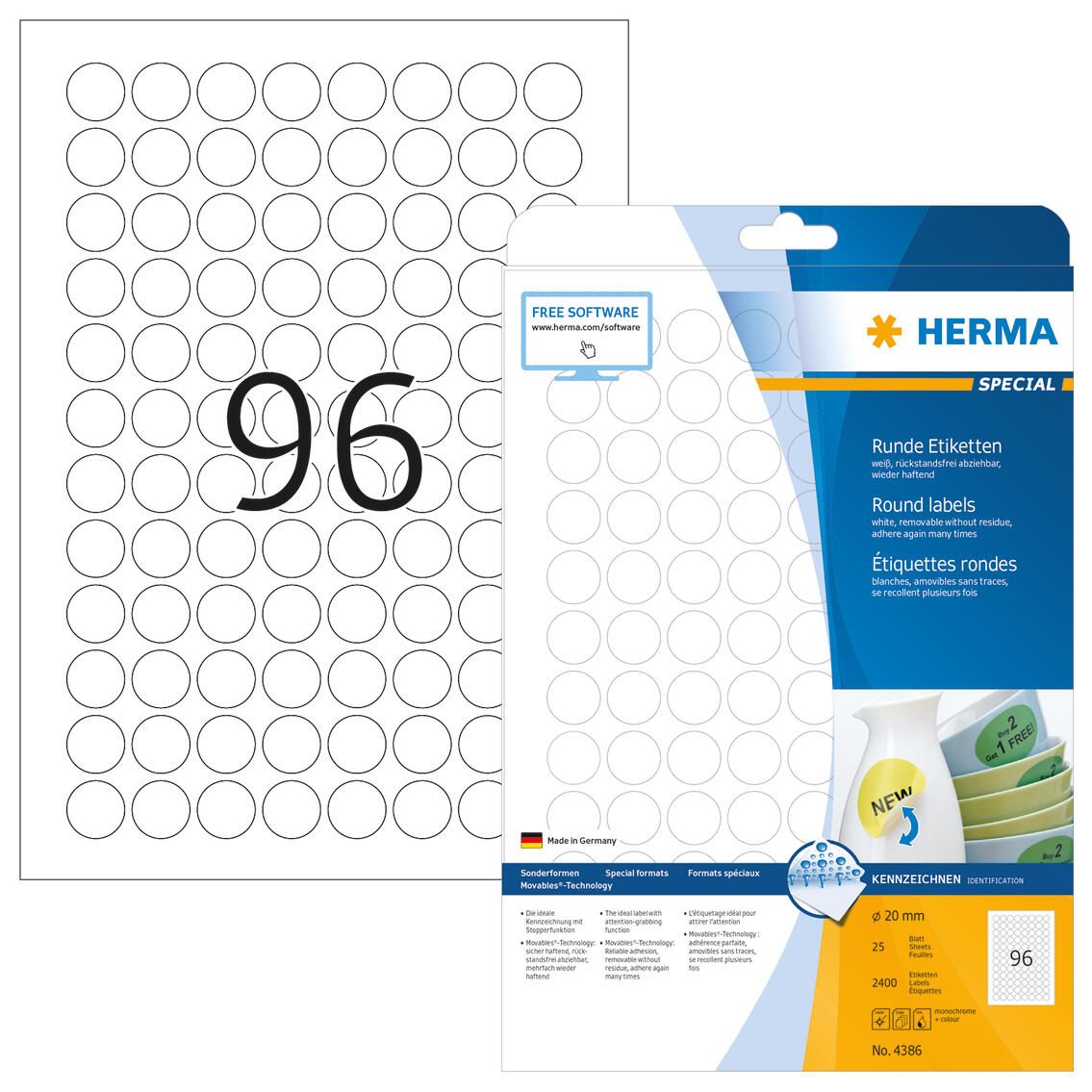 HERMA Etiketten 4386 weiß 20,0 x 20,0 mm